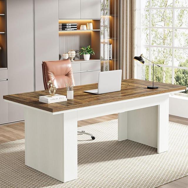 Tribesigns 63" Executive Desk, Modern Office Desk, Large Computer Desk Home Office Desk, Study Writing Desk for Office, Easy Assembly, Brown and White