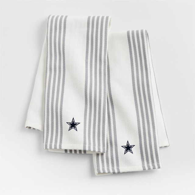 NFL Dallas Cowboys Cuisine White with Grey Stripe Organic Cotton Dish Towels, Set of 2