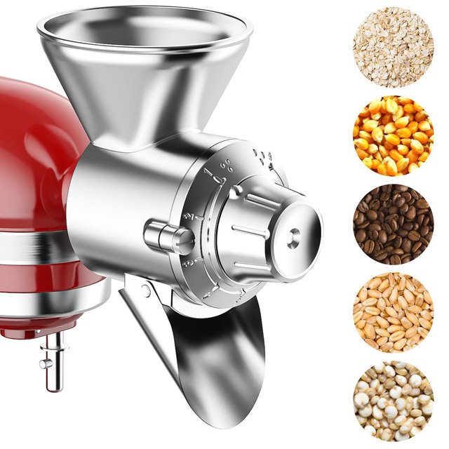 Gvode Grain Mill Attachment, Compatible with KitchenAid®, All metal, 9 Grind Levels, Grains/ Cereals