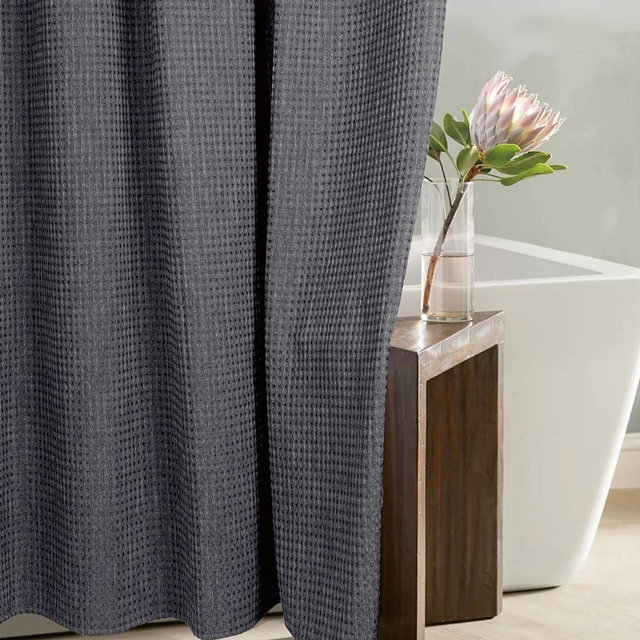 Popkozzi Grey Waffle Shower Curtain: Gray Textured Heavy Duty Fabric Shower Curtains for Bathroom - Water Repellent Washable Cloth Hotel Spa Luxury Neutral Decorative Bath Curtain - 72x72