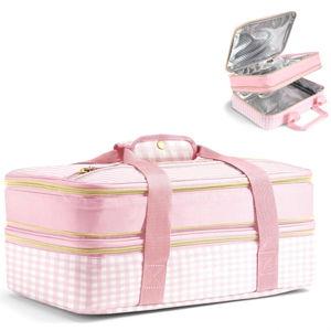 Fit & Fresh Insulated Casserole Carrier, Double Decker Food Carrier, Pink Gingham - Amazon