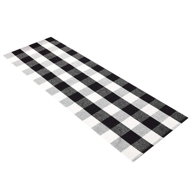 LEVINIS Kitchen Runner Rugs - Black and White Retro Lattice Sofa Cushion & Area Rug - Washable Hand-Woven Buffalo Checkered Floor Rugs for Laundry/Kitchen/Bathroom/Bedroom, 23.6'' x 70.8''