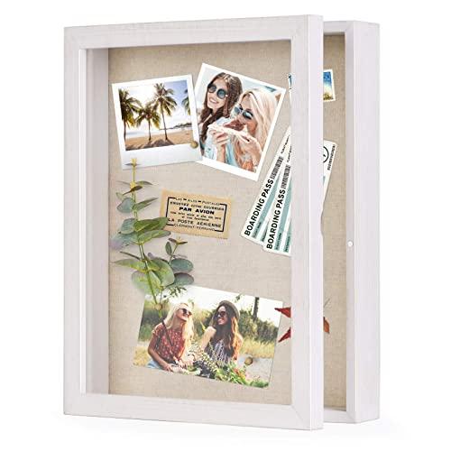 Love-KANKEI Shadow Box Frame 11x14 Shadow Box Display Case with Linen Back Memorabilia Awards Medals Photos Memory Box Rustic White