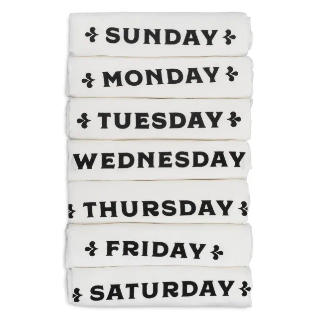 Clean Mama Days of The Week Kitchen Tea Towels, 100% Cotton, Multi-Purpose, Set Of 7 - 30" x 20"