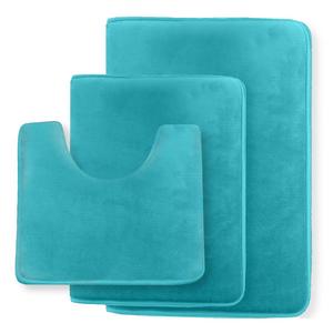 Clara Clark Non Slip Memory Foam Tub-Shower Bath Rug Set, Includes 1 Small Size 17 x 24 in. 1 Large Size 20 X 32 in. 1 Contour Rug 24 x 19 In. - Teal Blue