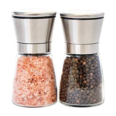 Salt and Pepper Grinder Set - Durable, Stainless Steel, Salt Grinder and Pepper Grinder - Adjustable Coarseness Ceramic Mechanism - Easy To Operate, Clean, Refill - Elegant Salt and Pepper Mill Set
