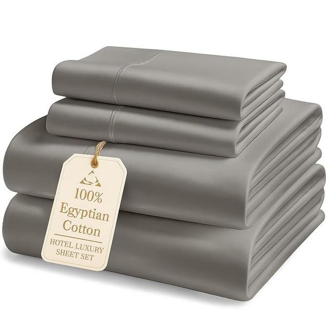 100% Egyptian Cotton Sheets Queen Size Bed Set – 1000 Thread Count Cooling & Breathable Sateen Queen Sheets Set, Authentic Long-Staple Cotton for Lasting Softness, Snug Fit 15" Deep Pocket - Charcoal