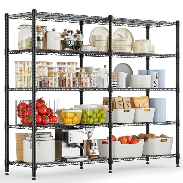 Himimi 72" W Wire Rack Shelving-2000LBS Capacity, Adjustable Storage Shelves Metal Shelves for Storage, 5-Tier Heavy Duty Wire Organizer for Kitchen, Garage, Pantry, 72" W x 18" D x 72" H, Black