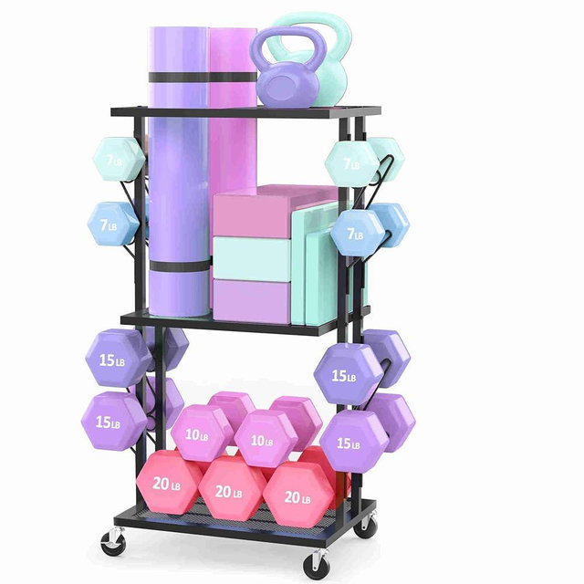 Dumbbell Rack Weight Rack for Home Gym Yoga Mat Storage Workout Equipment Organizer with Wheels