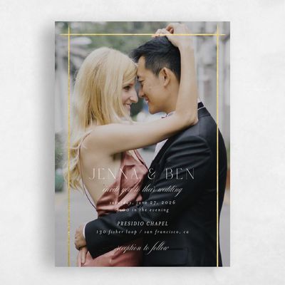 White Bordered Wedding Invitation - Mecca Photo Foil