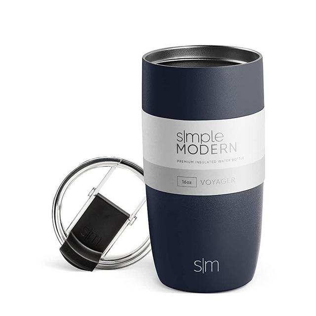 Simple Modern Travel Coffee Mug Tumbler with Flip Lid | Reusable Insulated Stainless Steel Thermos Cold Brew Iced Coffee Cup | Gifts for Women Men Him and Her | Voyager Collection | 16oz | Deep Ocean