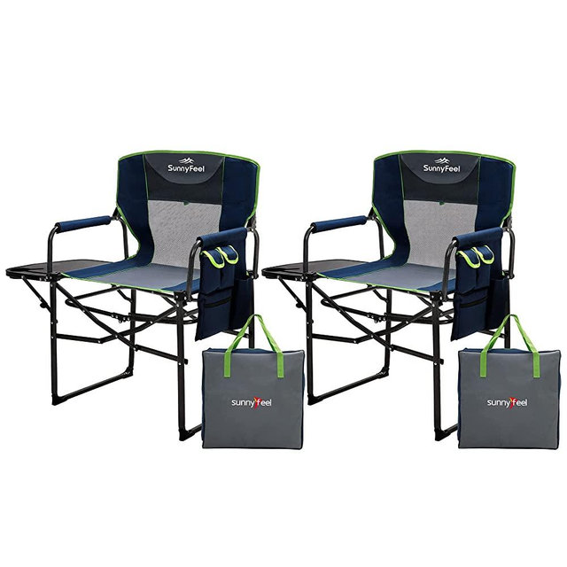 SUNNYFEEL Oversized Camping Directors Chair, Portable Folding Lawn Chairs for Adults Heavy Duty with Side Table,Pocket for Beach, Fishing,Picnic,Concert Outdoor, Foldable Camp Chairs