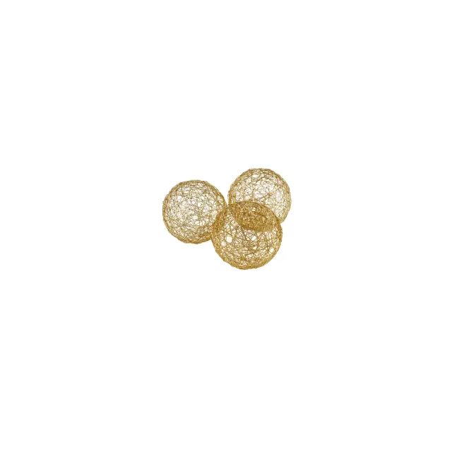 Set of Three Gold Wire 3" Decorative Orbs