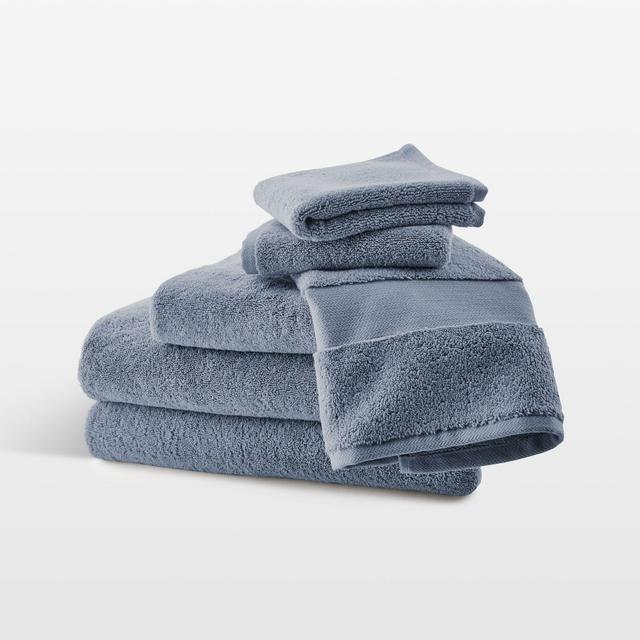 Evening Blue Organic Turkish Cotton Bath Towels, Set of 6