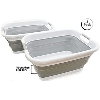 SAMMART Collapsible Plastic Laundry Basket - Foldable Pop Up Storage Container/Organizer - Portable Washing Tub - Space Saving Hamper/Basket (1, Grey)