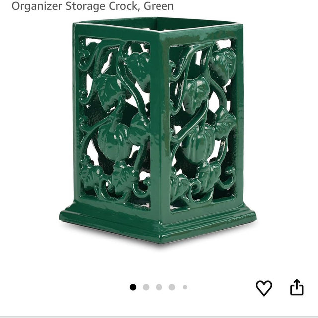 Utensil Holder for Kitchen Counter, Large Cast Iron Vintage Pumpkin Pattern Utensil Holder Cooking Tools Organizer Storage Crock, Green