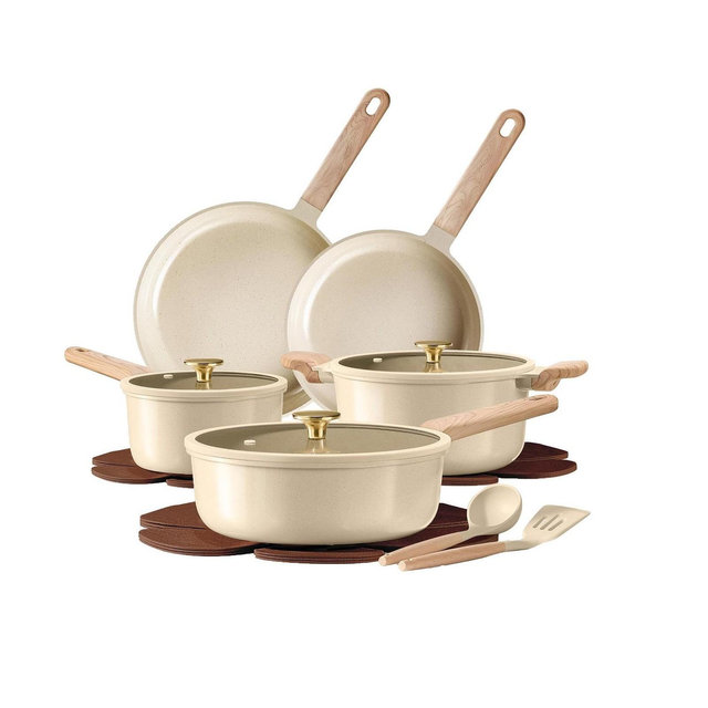 Itopfox 14-Piece Nonstick Ceramic Cookware Set, PFAS and PFOA Free, Kitchen Cooking Pots and Pans with Ultra-Nonstick Coating