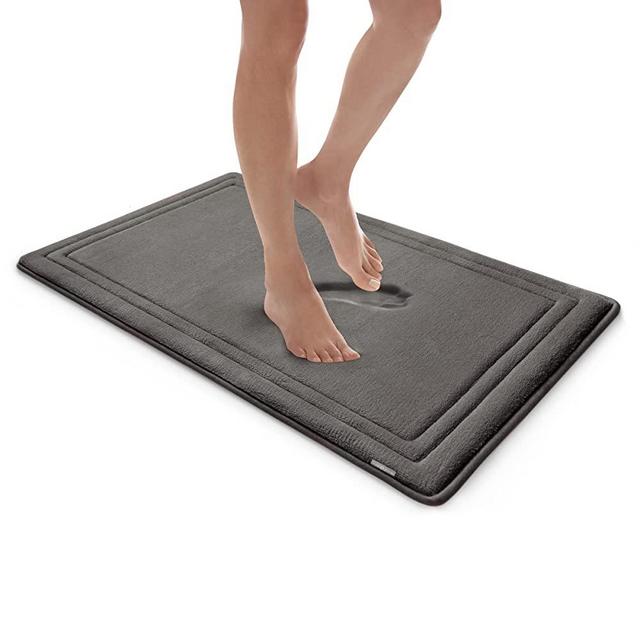 MICRODRY Quick Drying Memory Foam Framed Bath Mat with GripTex Skid-Resistant Base, 21x34, Dark Grey
