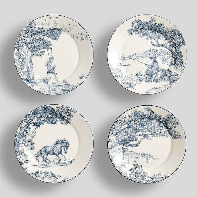 Brandon Maxwell Groveland Toile Salad Plates, Mixed Set of 4 - Black/White