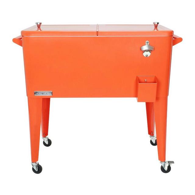 Permasteel 80 Quart Portable Rolling Patio Cooler, Orange