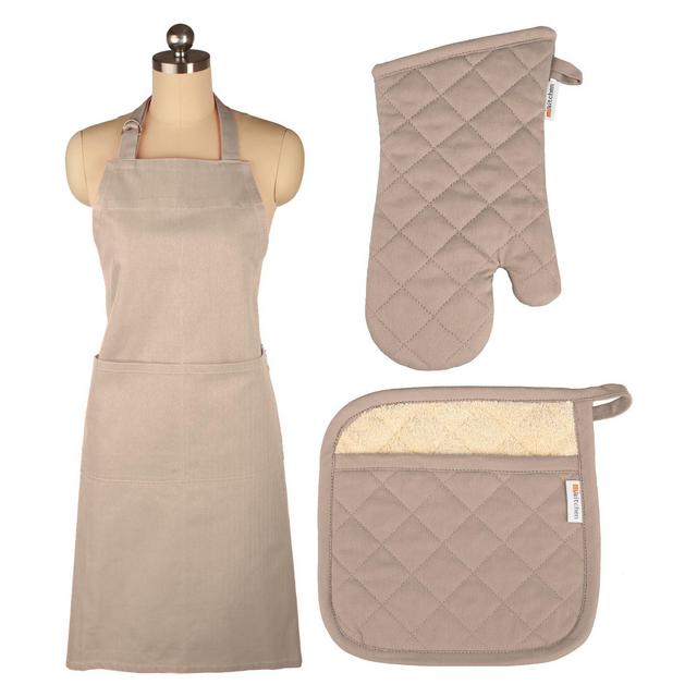 Cooking Apron/Mitt/Pot holder 3pc Set Beige - Mu Kitchen
