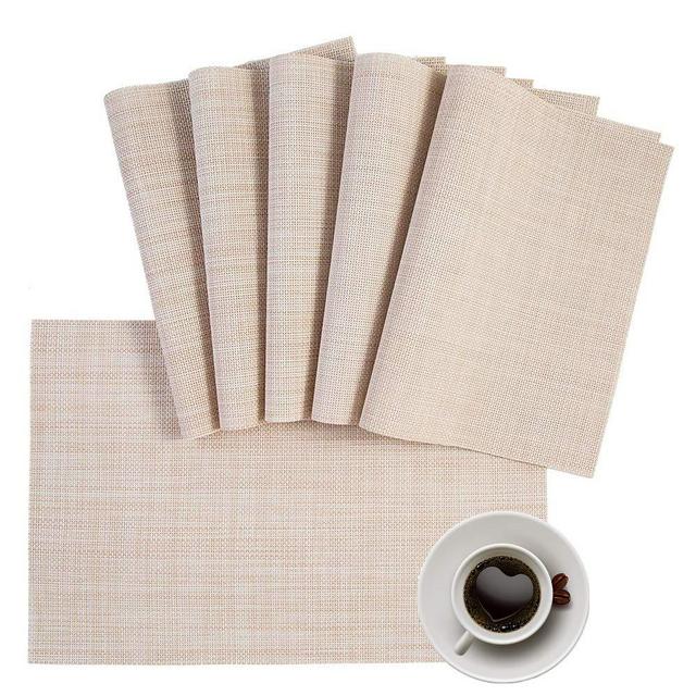 DOLOPL Placemats PVC Table Mats Beige Placemat Set of 6 Easy to Clean Non Slip Wipeable Heat Resistant Farmhouse Modern Thanksgiving Christmas Waterproof Coffee Mats for Dining Kitchen Table