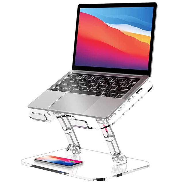 Adjustable Laptop Stand, Portable Ergonomic Computer Stand for Laptop, Lpoake Foldable Laptop Riser for Desk, Compatible with 10 to 15.6 Inches Notebook Computer Laptops (Transparent)