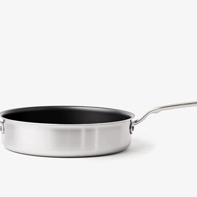 Made In Cookware - 3.5 Quart Non Stick Stainless Clad Saute Pan - Stainless Clad 5 Ply Construction - Made In Italy - Professional Cookware