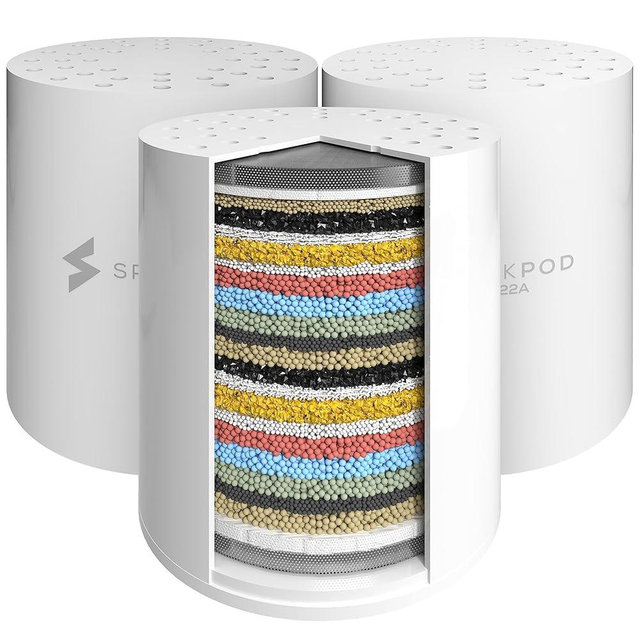 SparkPod High Output Shower Filter Cartridge- Suitable for People with Sensitive and Dry Skin and Scalp, Filters Chlorine and Impurities | 1-min install (Standard, 3 pc)