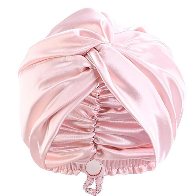 Adjustable Silk Satin Bonnet for Sleeping: Night Sleep Cap Turban for Women Men, Large Long Curly Hair Braid Wrap tie Elastic Drawstring Band Stay on Head Unisex - Pink