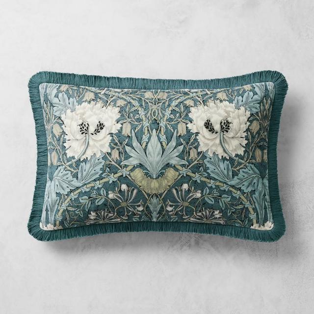 Morris & Co. x Williams Sonoma Home Honeysuckle Tulip Pillow, 14" X 22", Teal Blue