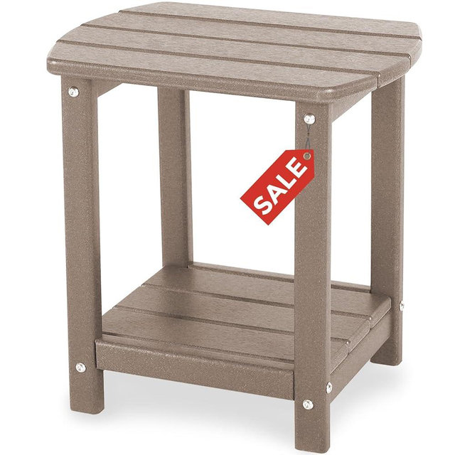 GARDENSTAR Adirondack Square Outdoor Side Table,2-Tier Storage Patio Side Table, HDPE End Tables for Backyard Pool Porch Garden Lawn(Teak)