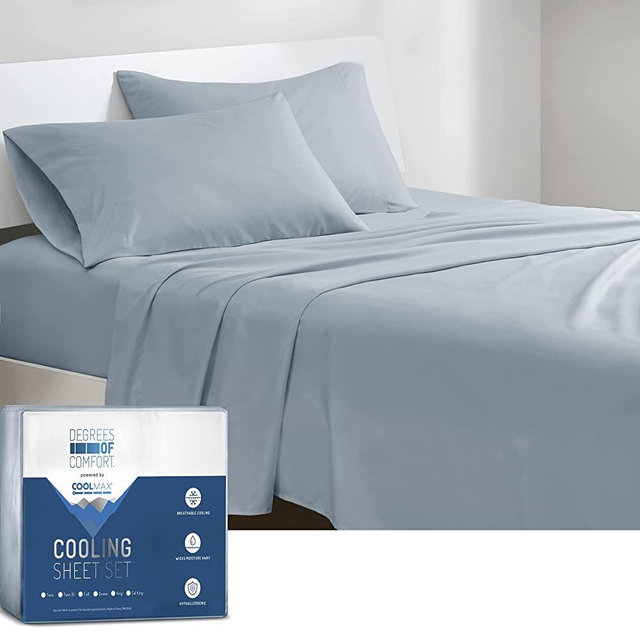 Degrees of Comfort Coolmax Cooling Sheets | Queen Size Bed Sheet Set for Hot Sleepers | Soft Fabric with Deep Pocket 4PC - Light Blue