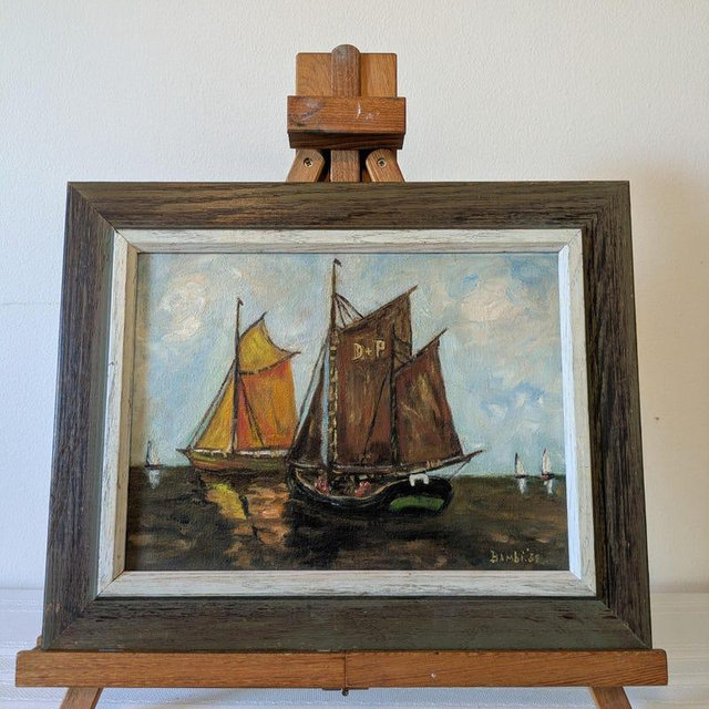 Vintage Sailboat Oil Painting | Framed Nautical Coastal Art by Bambi