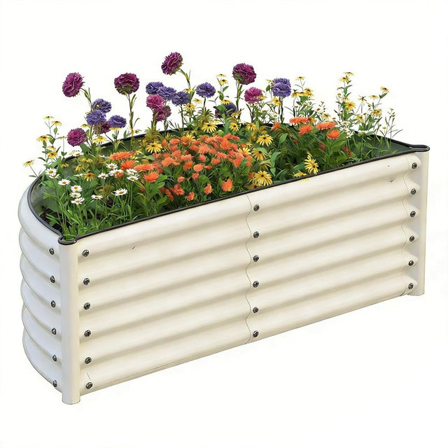 aboxoo Galvanized Raised Garden Bed Outdoor, Kit 17" Tall Large Bottomless, Metal Raised Planter Box, Raised Flower Bed, Above Ground Garden Bed for Vegetable, Flower, Herb Container (White)