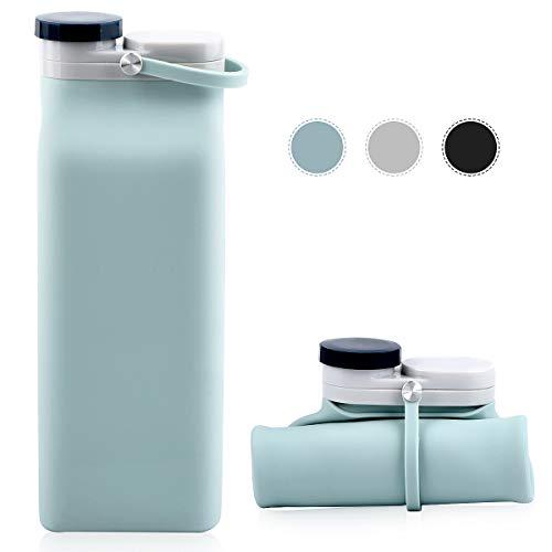 E-Senior Collapsible Foldable Water Bottle Silicone Lightweight Leak Proof BPA Free for Hiking Travel Outdoor Sports 20oz
