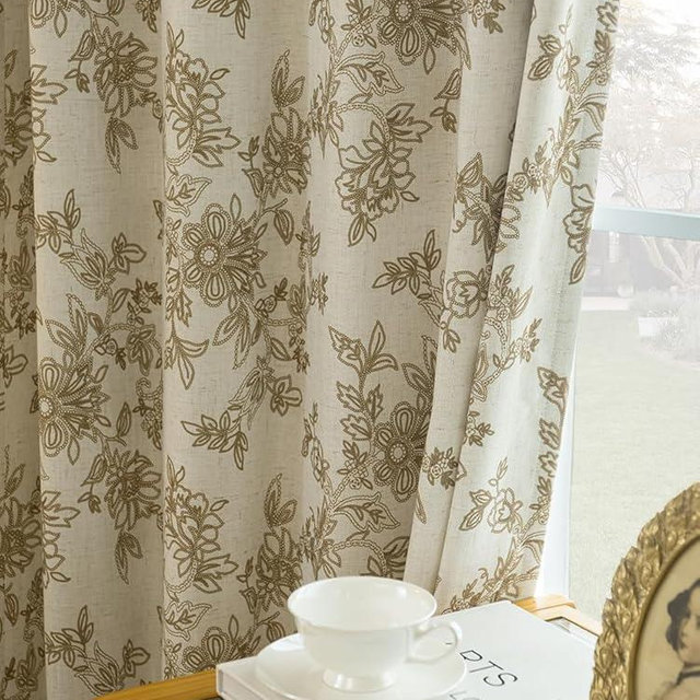 Pinch Pleated Curtains Floral 100% Blackout Curtains for Bedroom 84 Inches for Living Room Dining Room Luxury Linen Blended Room Darkening Window Curtains Thermal Insulated Drapes,2 Panels Set