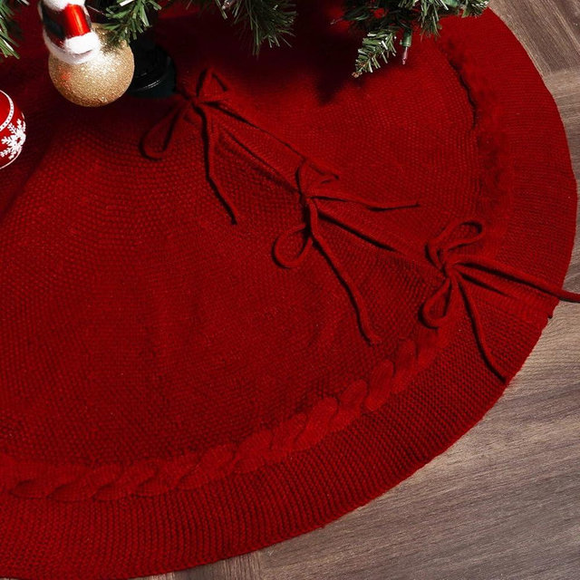 red Knitted Christmas Tree Skirt: Small Thick Cable Knit Round Cream Tree Skirt Rustic Neutral Farmhouse Neutral Christmas Decor Tree Base Cover Xmas Home Decorations 36 inch