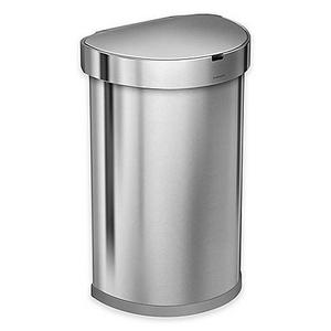 simplehuman® Fingerprint-Proof 45-Liter Semi-Round Sensor Trash Can in Brushed Stainless Steel