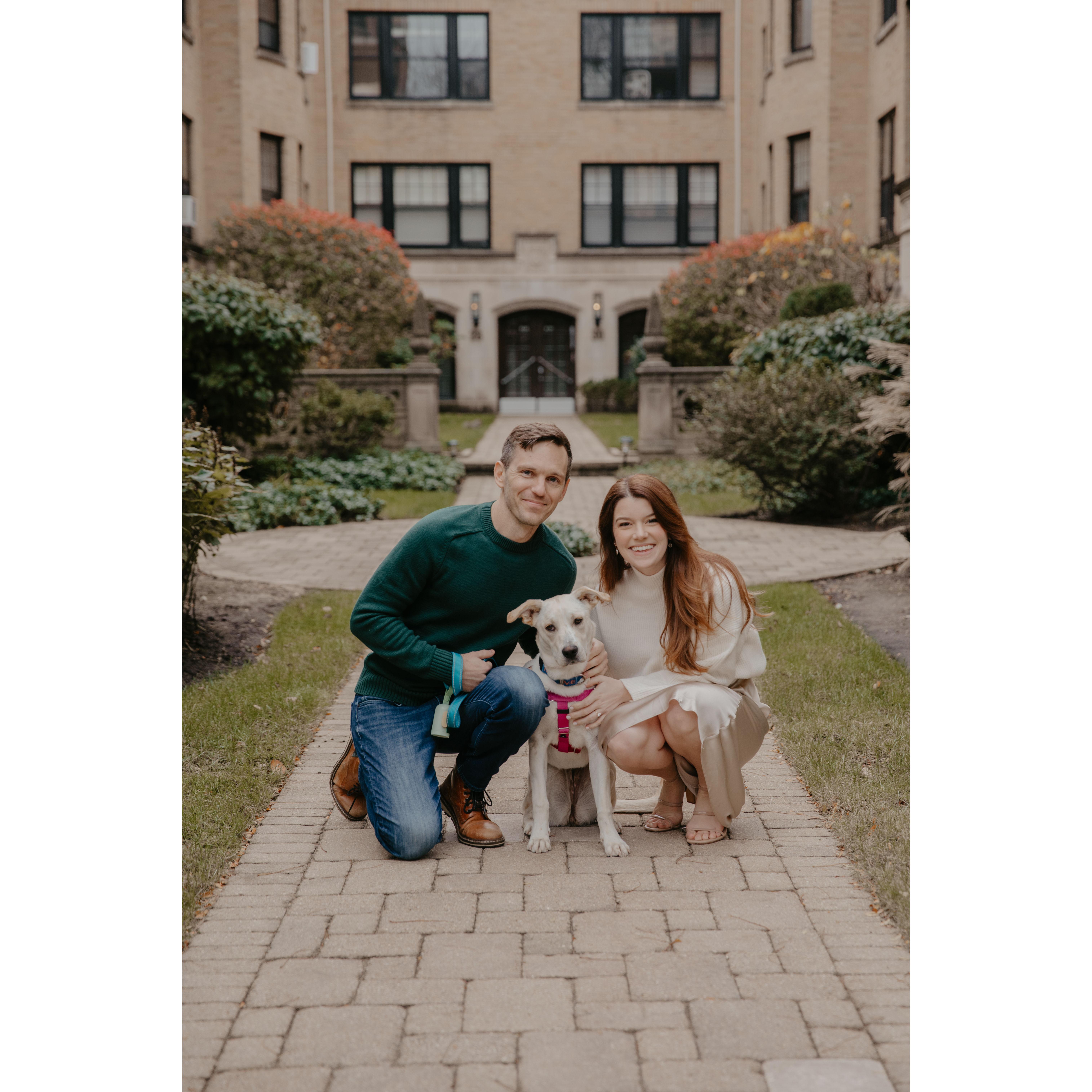 Our first family photo with sweet Ruby!!! We took this at the end of our engagement shoot just 3 days after we adopted her.