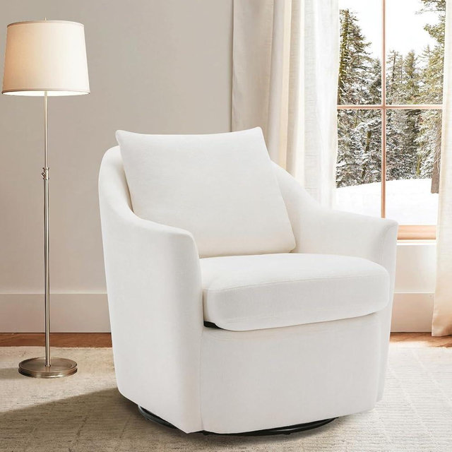 COLAMY Swivel Accent Chair, Living Room Chair Upholstered 360° Swivel Chair Modern Reading Armchair for Bedroom/Office/Nursery, Cream
