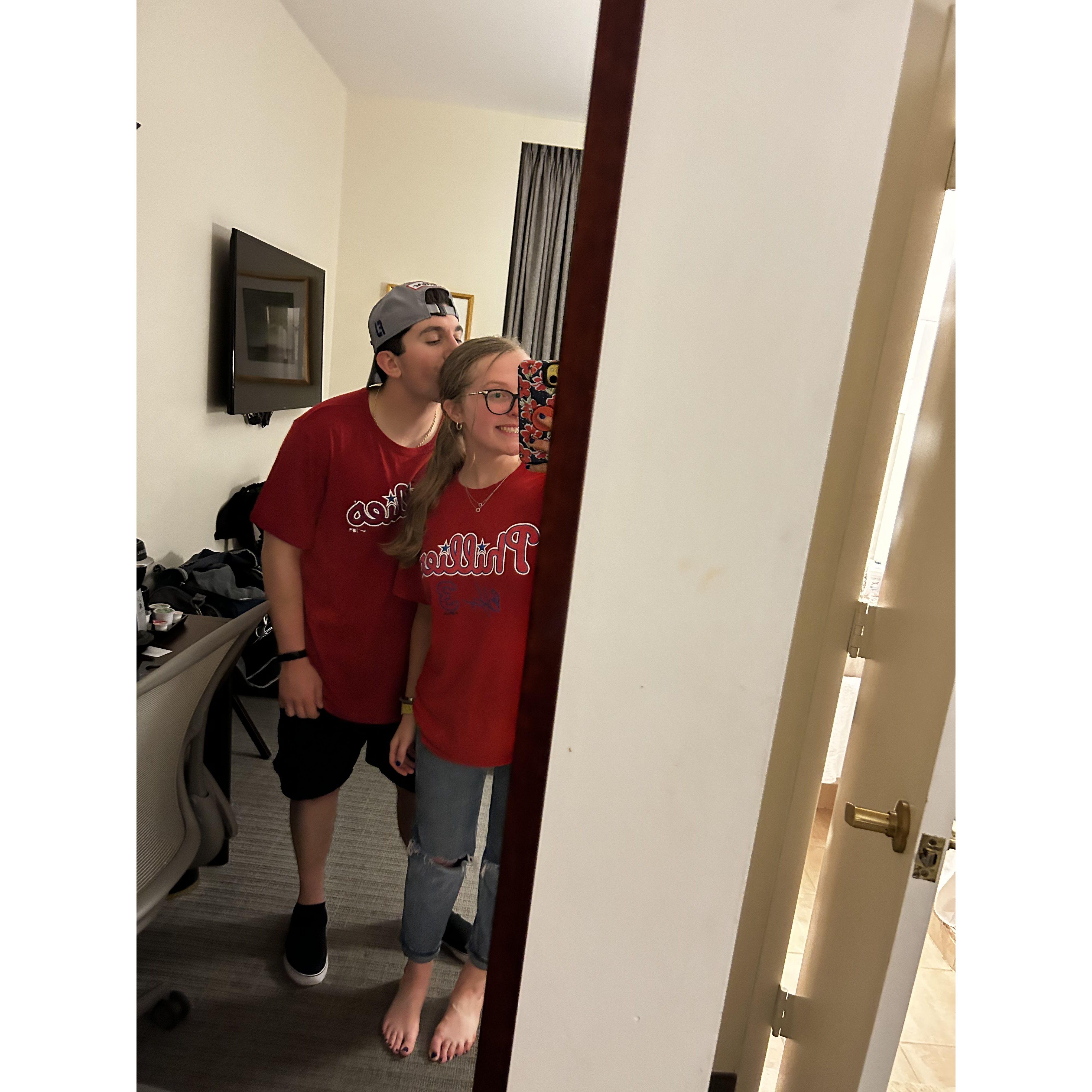 after the Phillies game when we had to run back to our hotel in the POURING rain