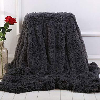 MYRU Plush Super Soft Blanket Bedding Sofa Cover Furry Fuzzy Fur Warm Throw Qulit Cozy Couch Blanket for Winter (51"x63", Dark Gray)