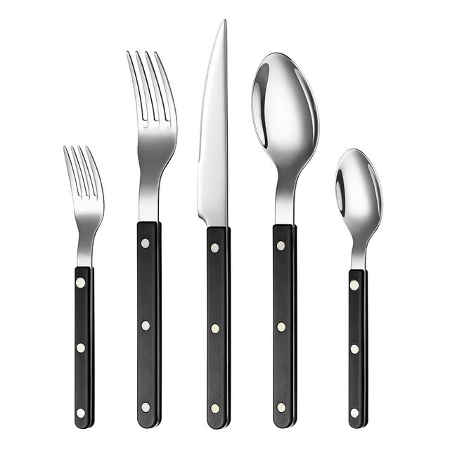 Khen Cutlery Set of 20, 18/8 Stainless Steel Flatware, Modern Silverware for Home, Kitchen, Dining & Table Setting for 4 – Stainless Steel, Dishwasher Safe, Lightweight & Ergonomic Design Gift - Black