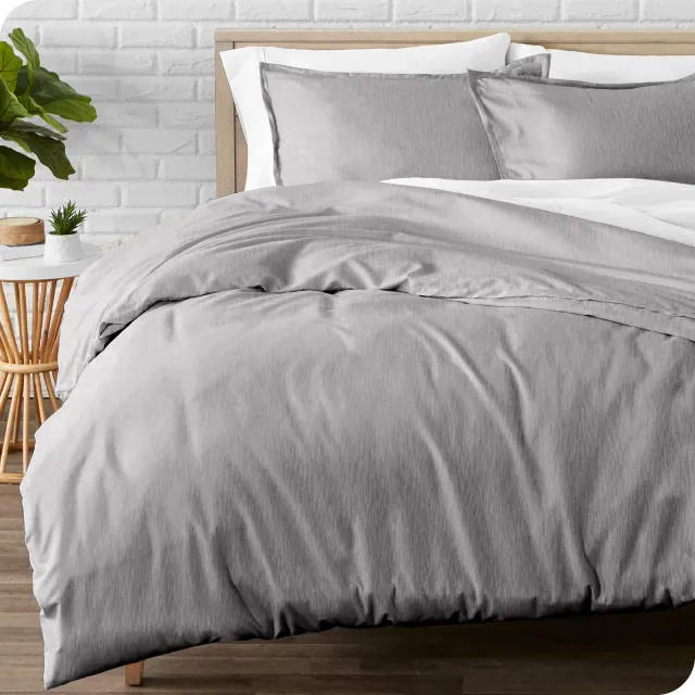 Heather Light Grey Cotton Flannel Full/Queen Duvet Cover & Sham Set by Bare Home