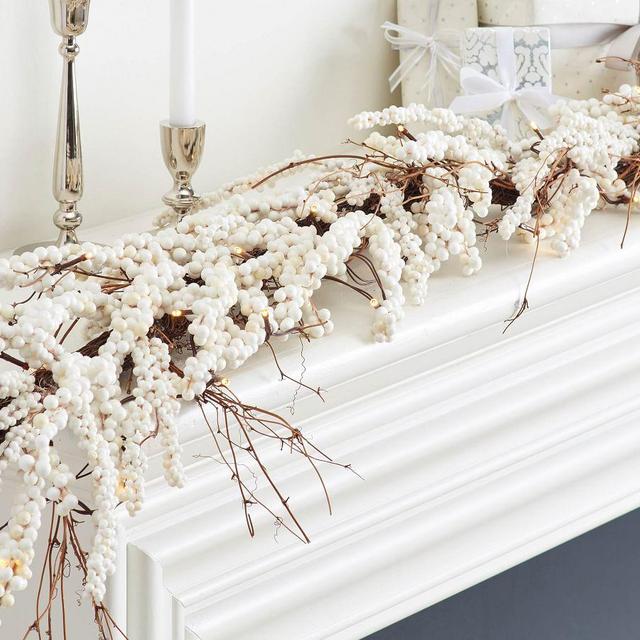 Pre-Lit Faux White Berry Garland, 60"
