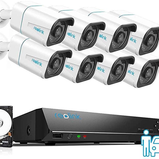 REOLINK H.265 4K PoE Security Camera System, 8pcs Smart 8MP Wired PoE IP Cameras with Person Vehicle Detection, 8MP 16CH NVR with 3TB HDD for 24-7 Recording, RLK16-810B8-A
