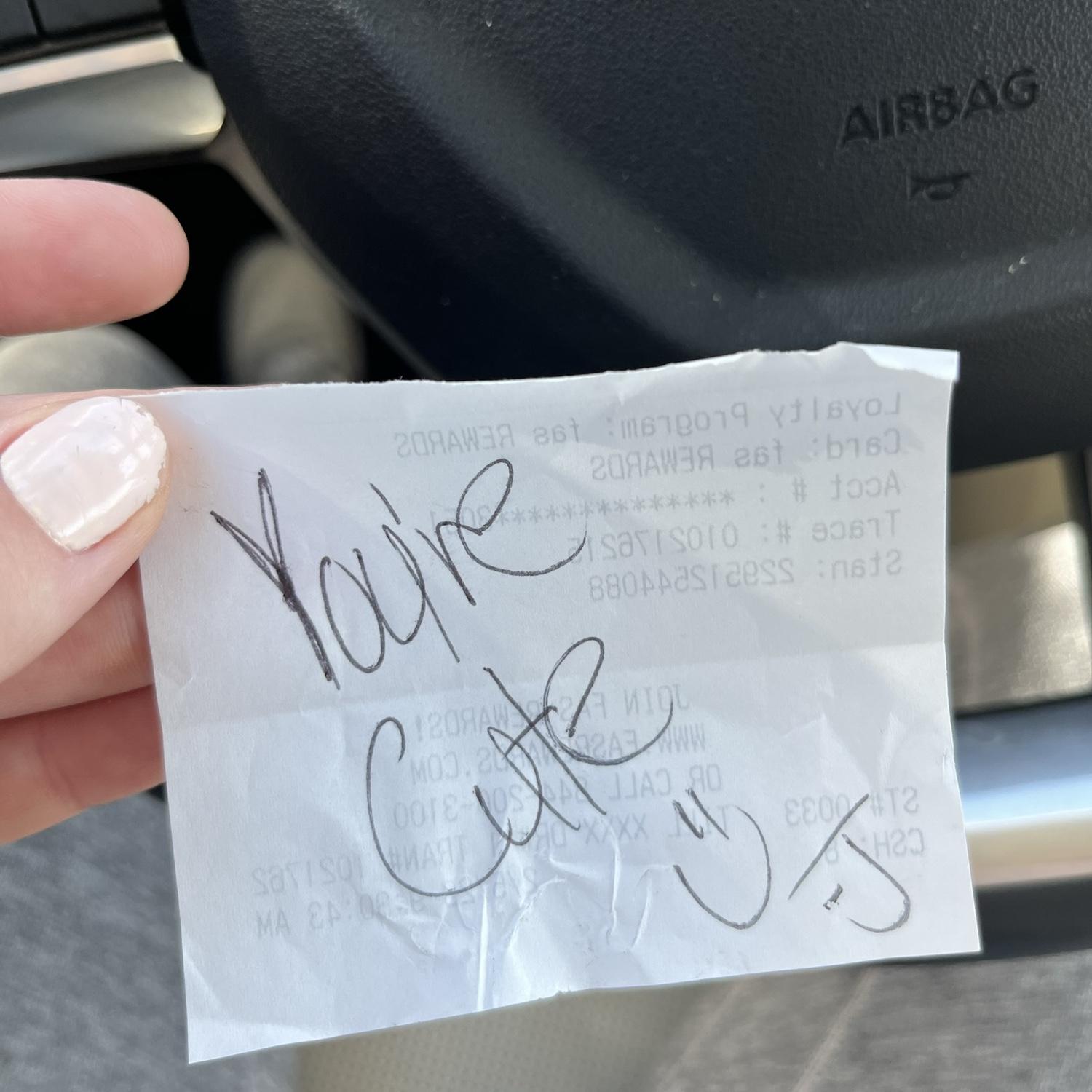 First note from Jesse. He left on my car after our gym session