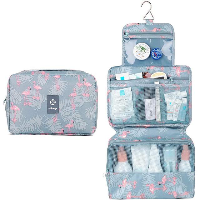 Hanging Travel Toiletry Bag Cosmetic Make up Organizer for Women and Girls Waterproof (A-Flamingo)