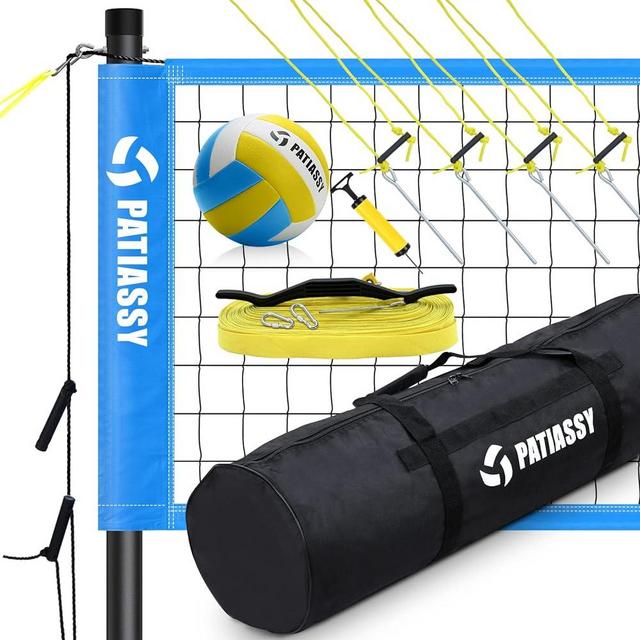 Patiassy Volleyball Net for Backyard with Net Tension Adjuster Professional Portable Volleyball Set with Volleyball, Boundary Line and Carry Bag
